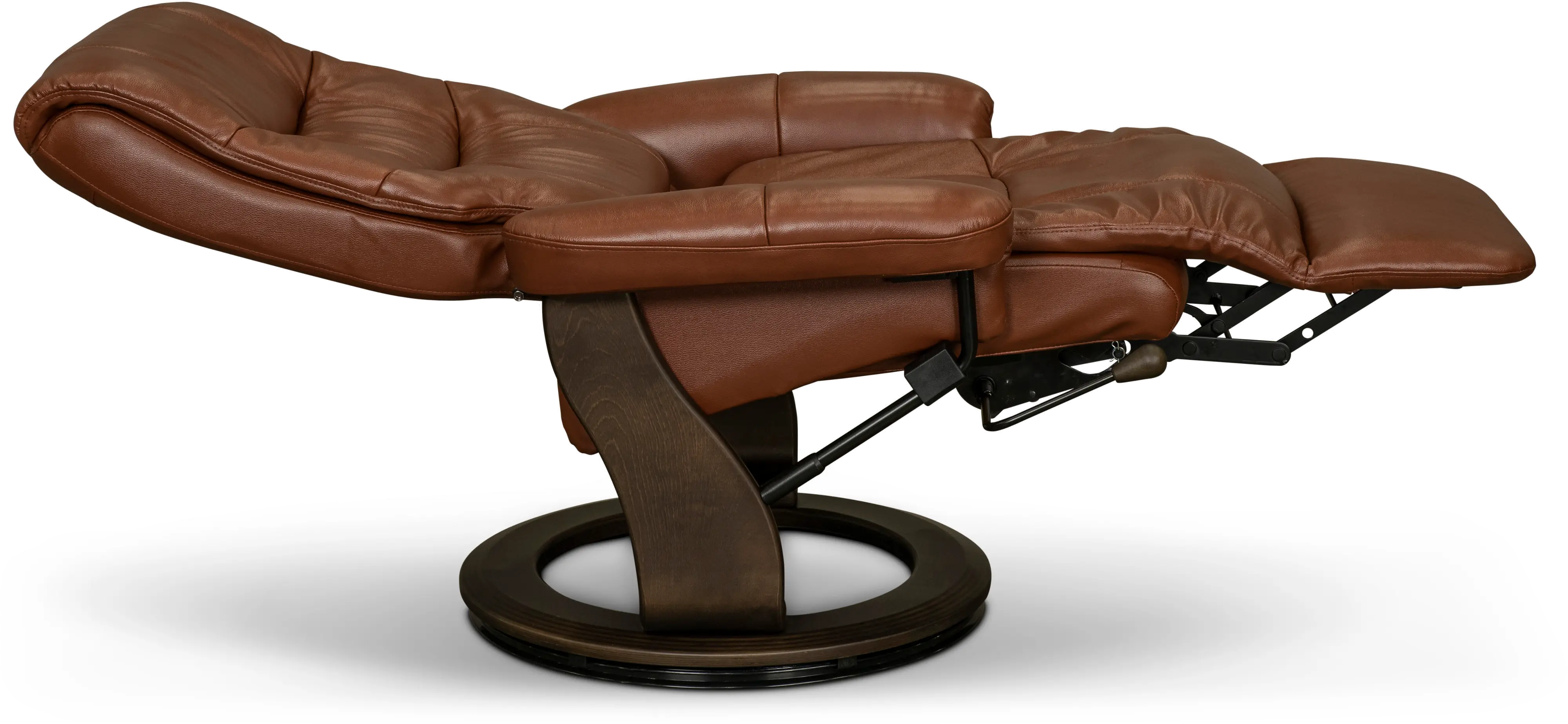 Flip-Up Cognac Leather Swivel Recliner-4