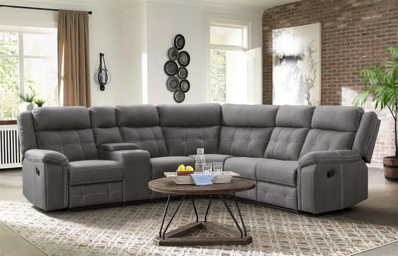 Keystone Gray 3 Piece Reclining Sectional with Console-2