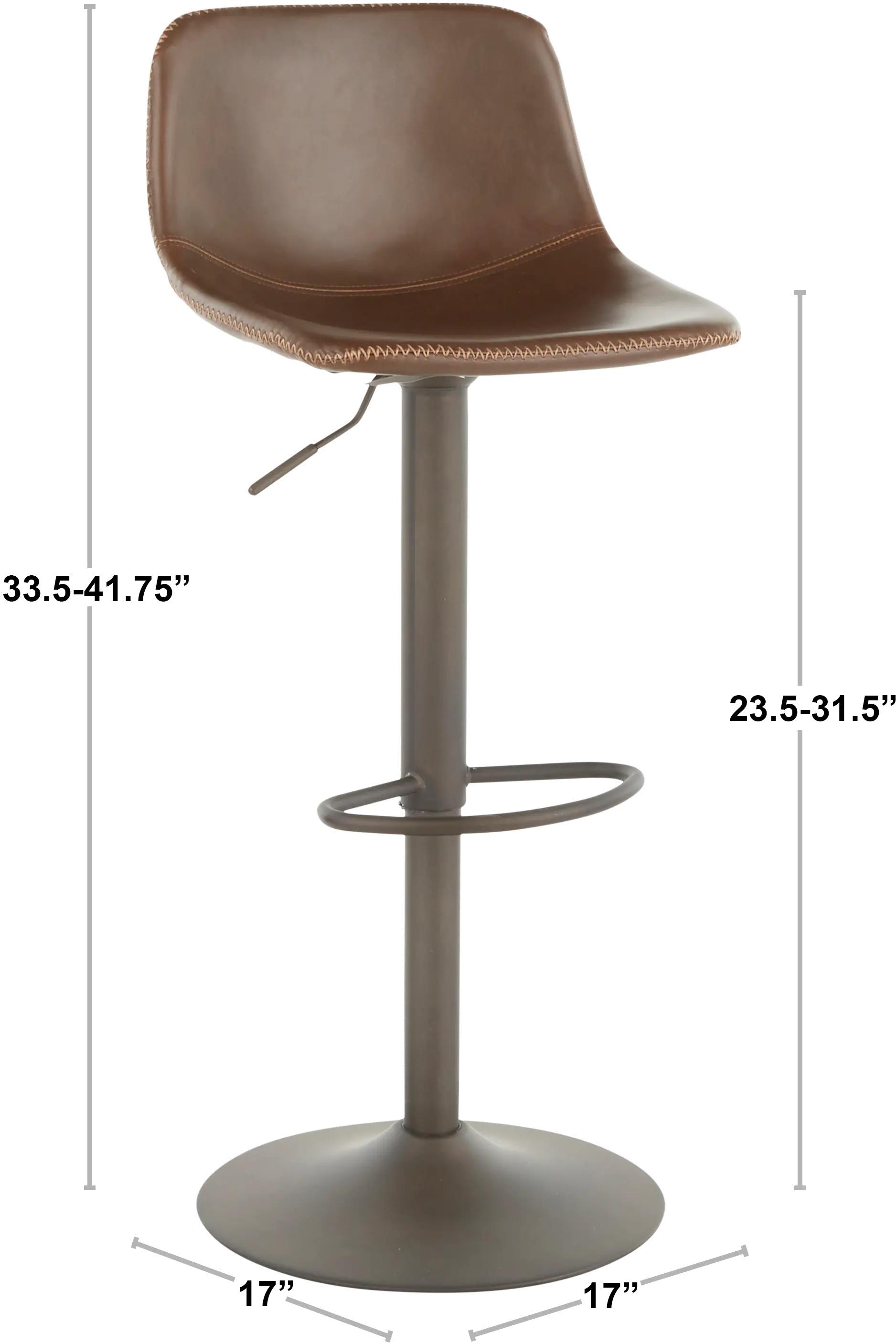 BS-DUKE BKGY2 Industrial Gray Metal Adjustable Height Swivel Bar Stool (Set of 2) - Duke-10