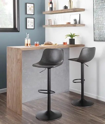 BS-DUKE BKGY2 Industrial Gray Metal Adjustable Height Swivel Bar Stool (Set of 2) - Duke-2