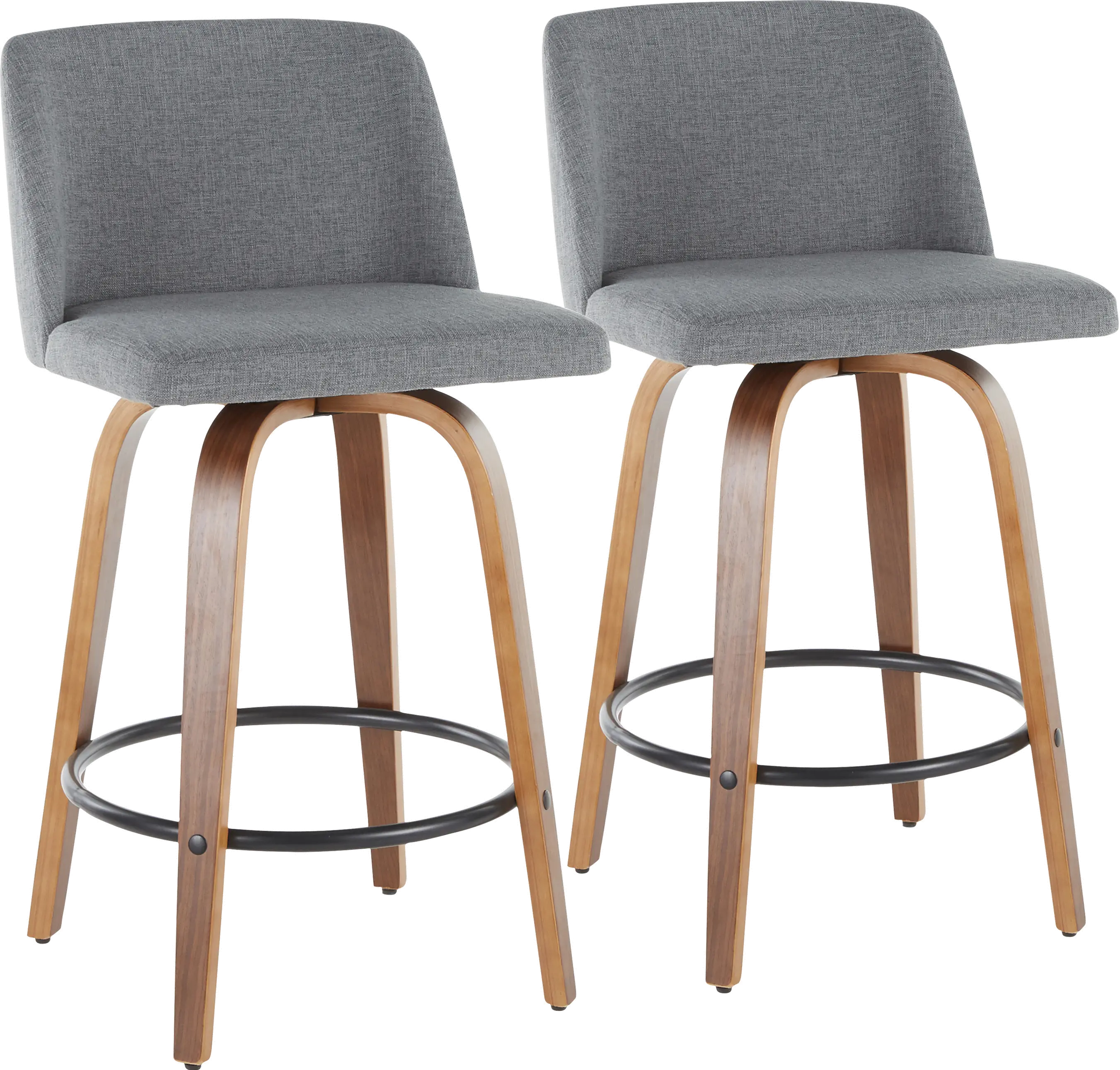 B26-TRNO2Q WLGY2 Mid Century Modern Brown and Gray Counter Height Stool (Set of 2) - Tintori-1