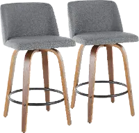 B26-TRNO2Q WLGY2 Mid Century Modern Brown and Gray Counter Height Stool (Set of 2) - Tintori
