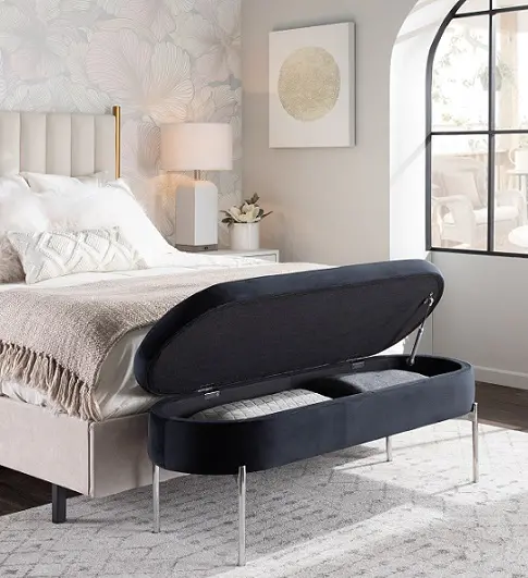 BC-CHLOE STOR VBK Glam Black Velvet Storage Bench with Chrome Base - Chloe-12
