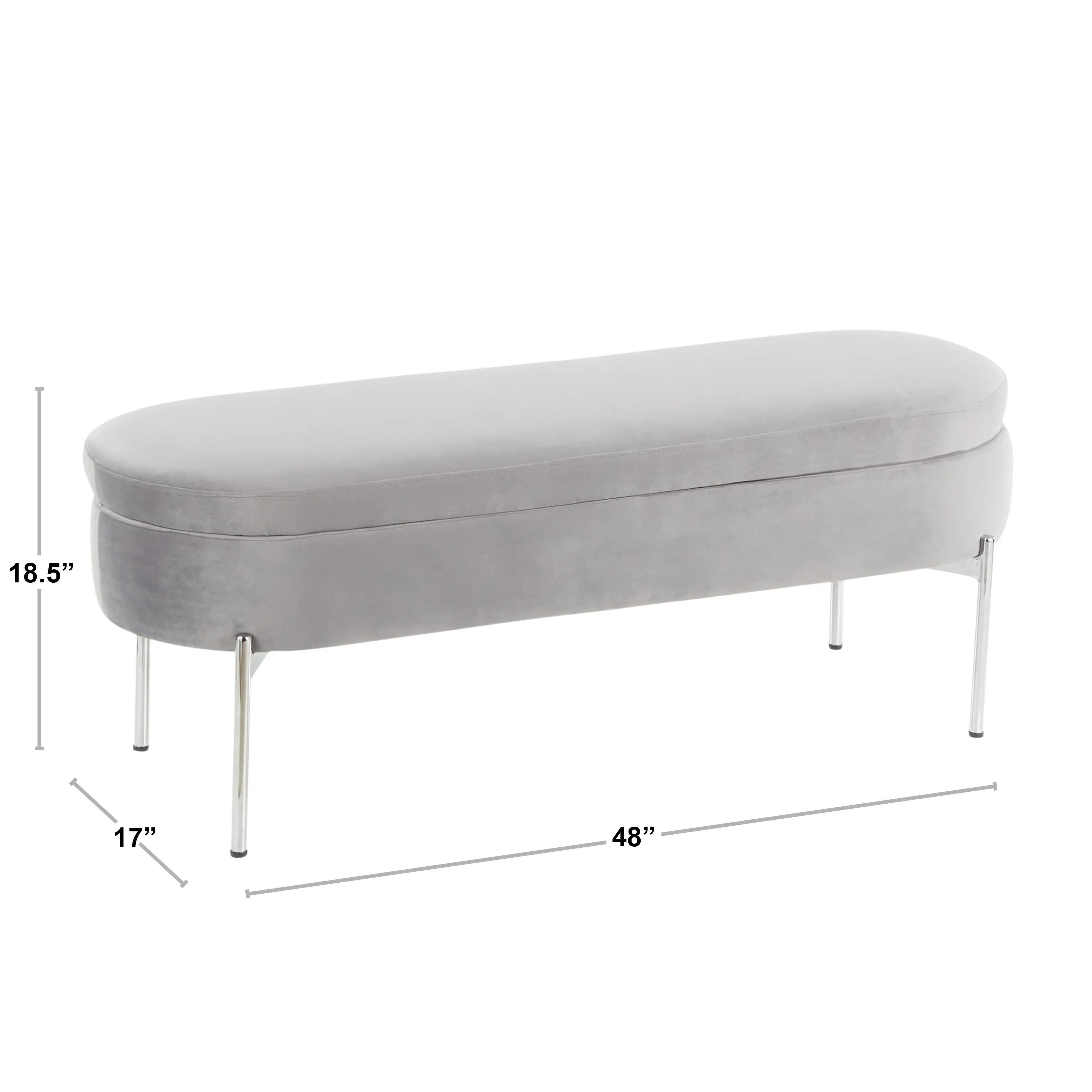 BC-CHLOE STOR VBK Glam Black Velvet Storage Bench with Chrome Base - Chloe-13
