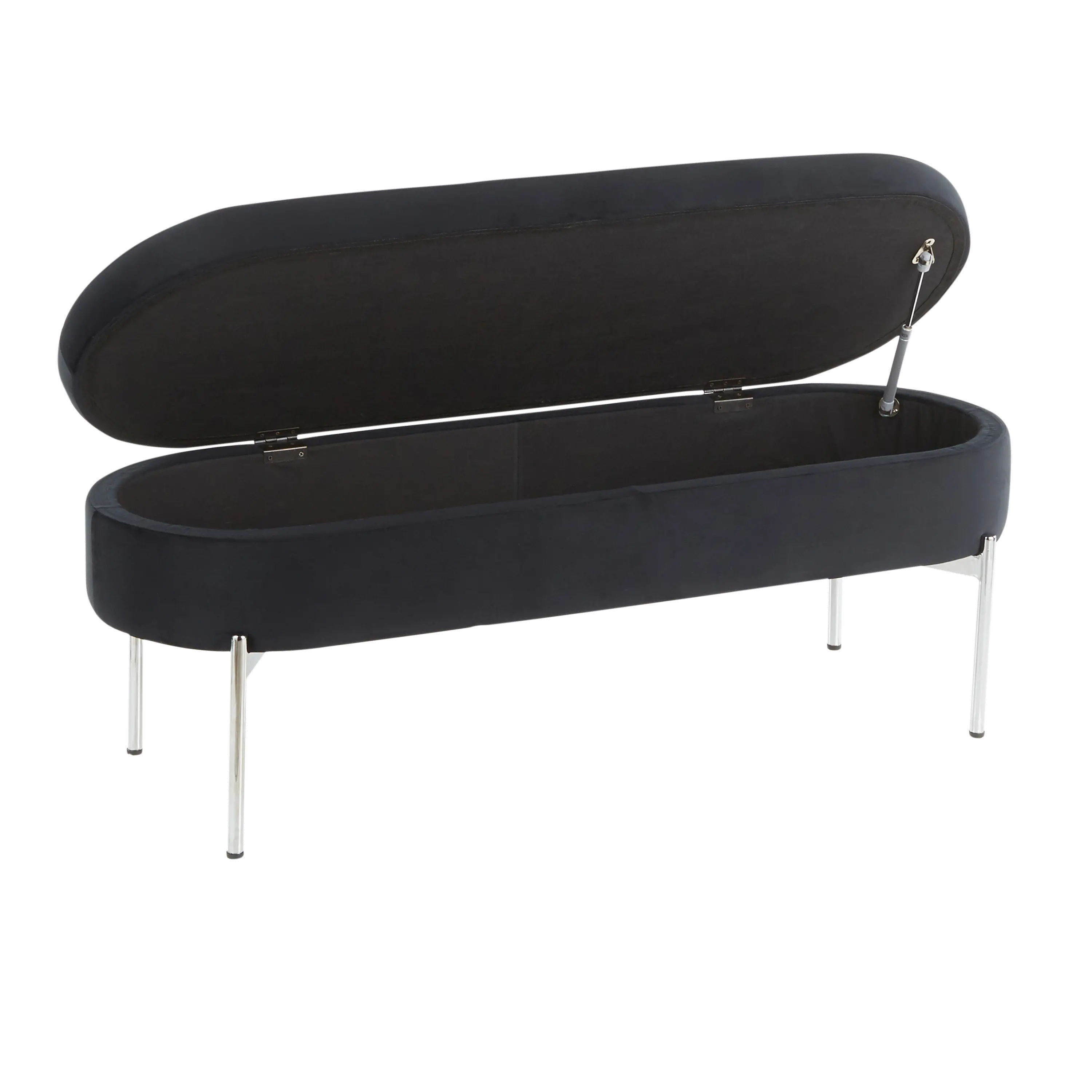 BC-CHLOE STOR VBK Glam Black Velvet Storage Bench with Chrome Base - Chloe-3