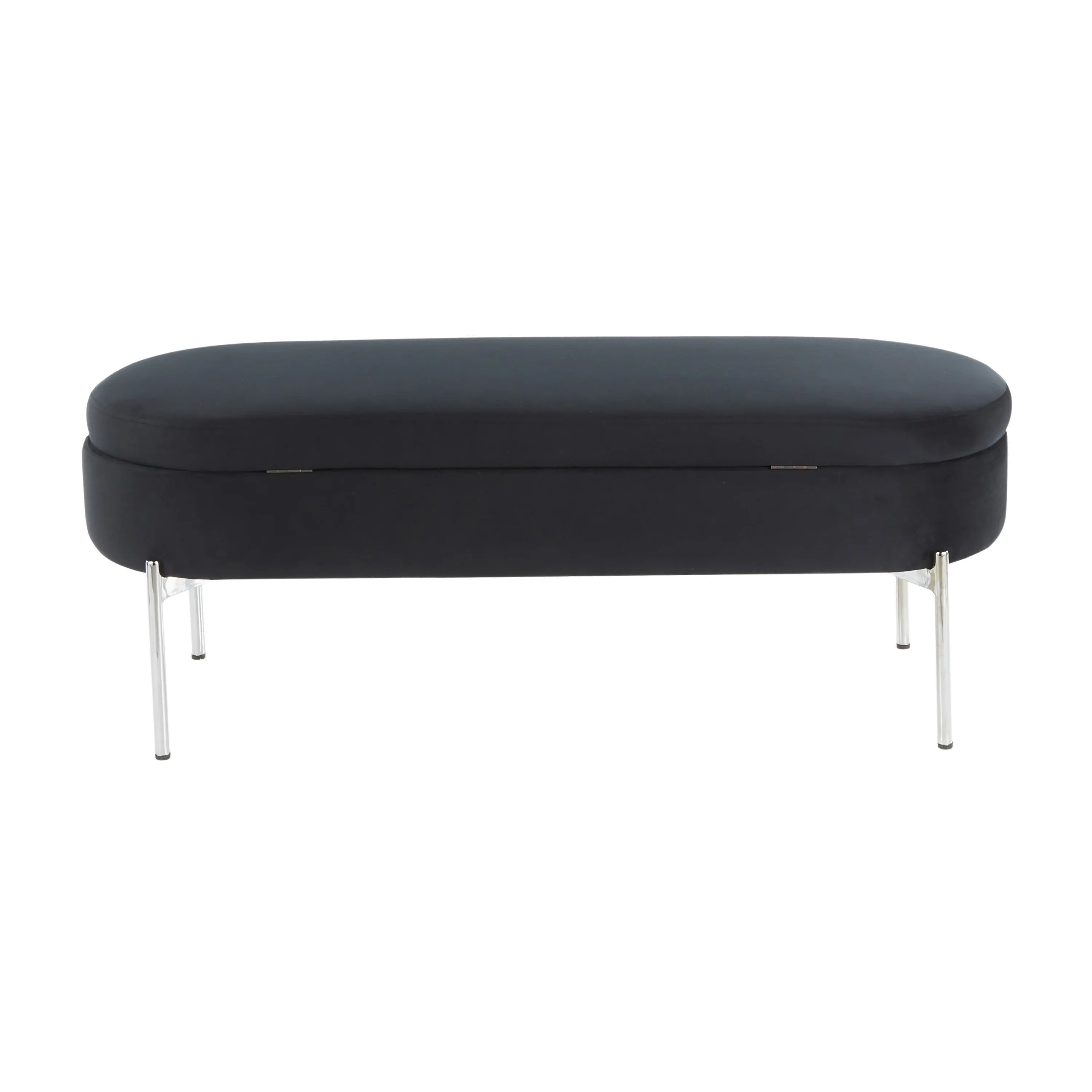 BC-CHLOE STOR VBK Glam Black Velvet Storage Bench with Chrome Base - Chloe-1