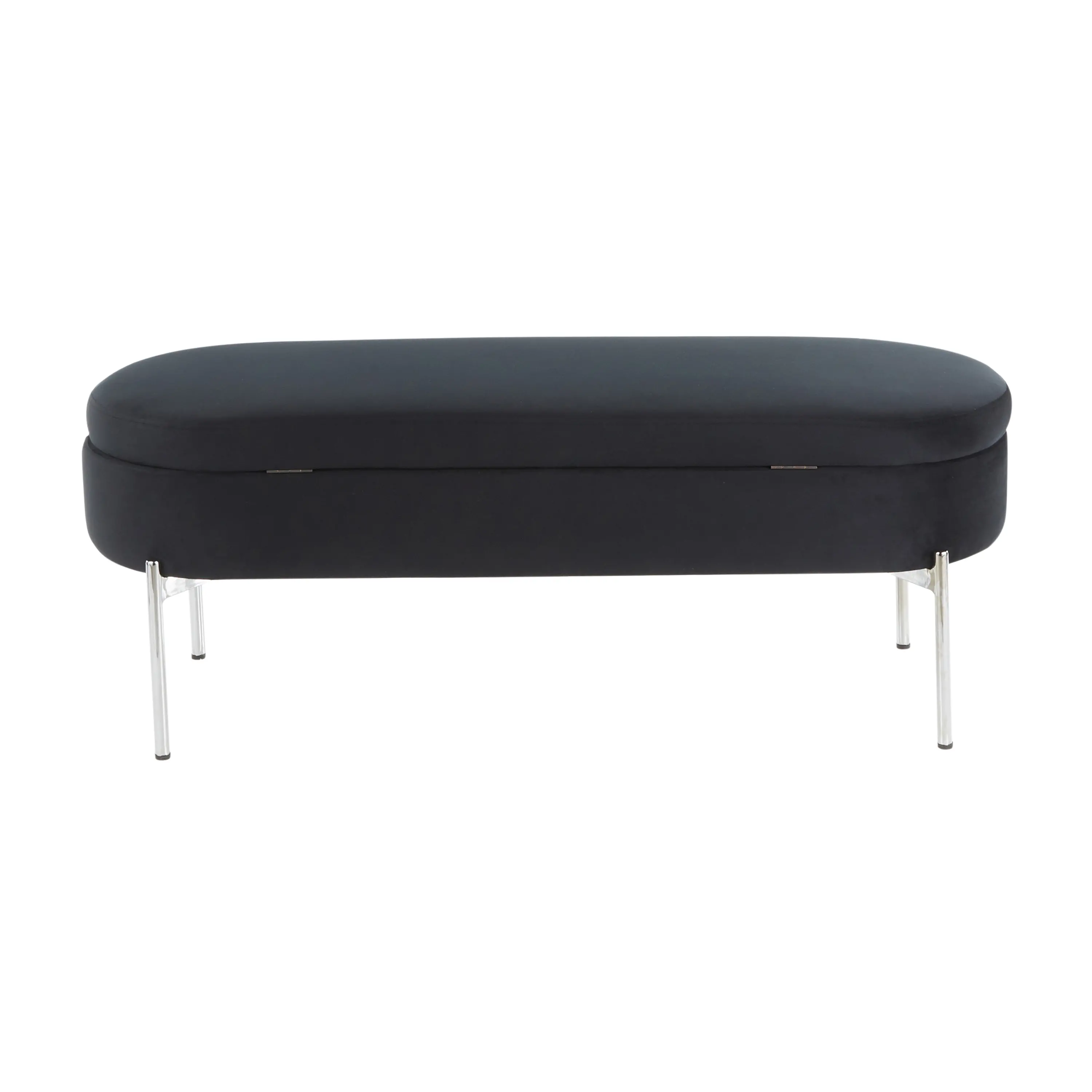 BC-CHLOE STOR VBK Glam Black Velvet Storage Bench with Chrome Base - Chloe-8