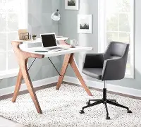 OFD-ARCHER WLW White and Walnut Wood Home Office Desk - Archer