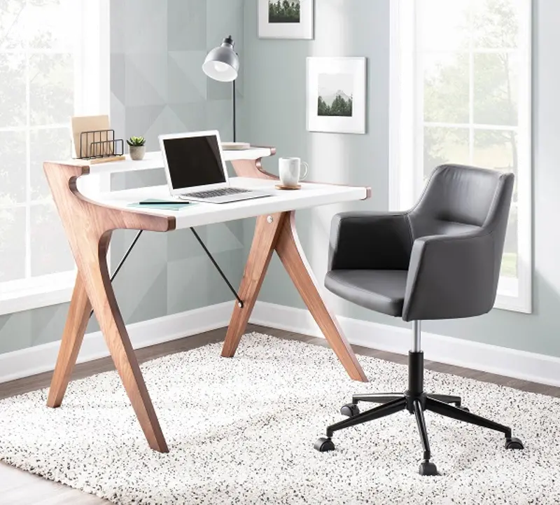White and Walnut Wood Home Office Desk - Archer