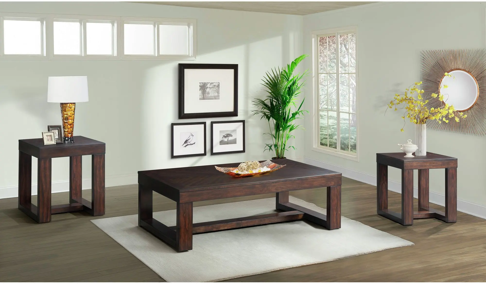 Rustic Cherry Brown Table, Set of 3-2