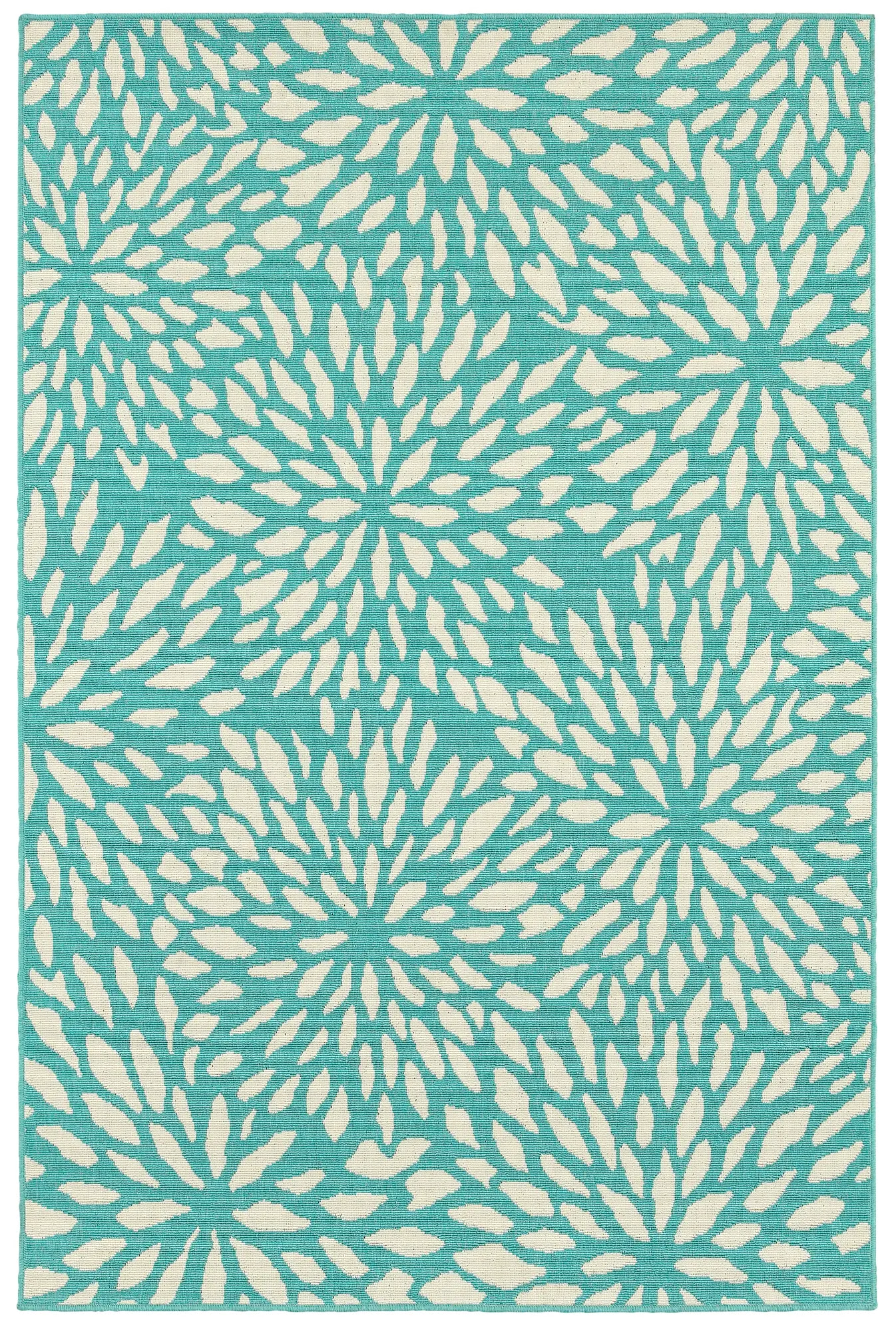 Meridian 5 x 8 Medium Abstract Floral Blue Indoor-Outdoor Rug-1