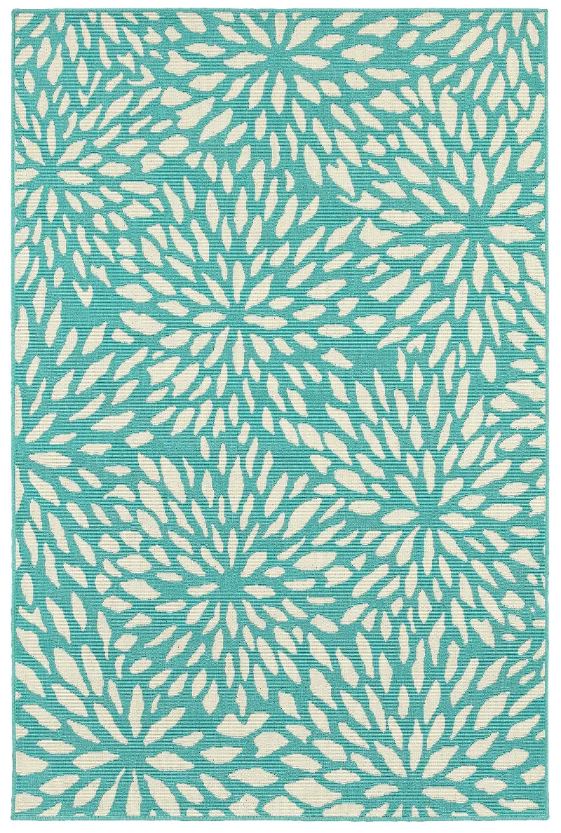 Meridian 8 x 11 Large Abstract Floral Blue Indoor-Outdoor Rug