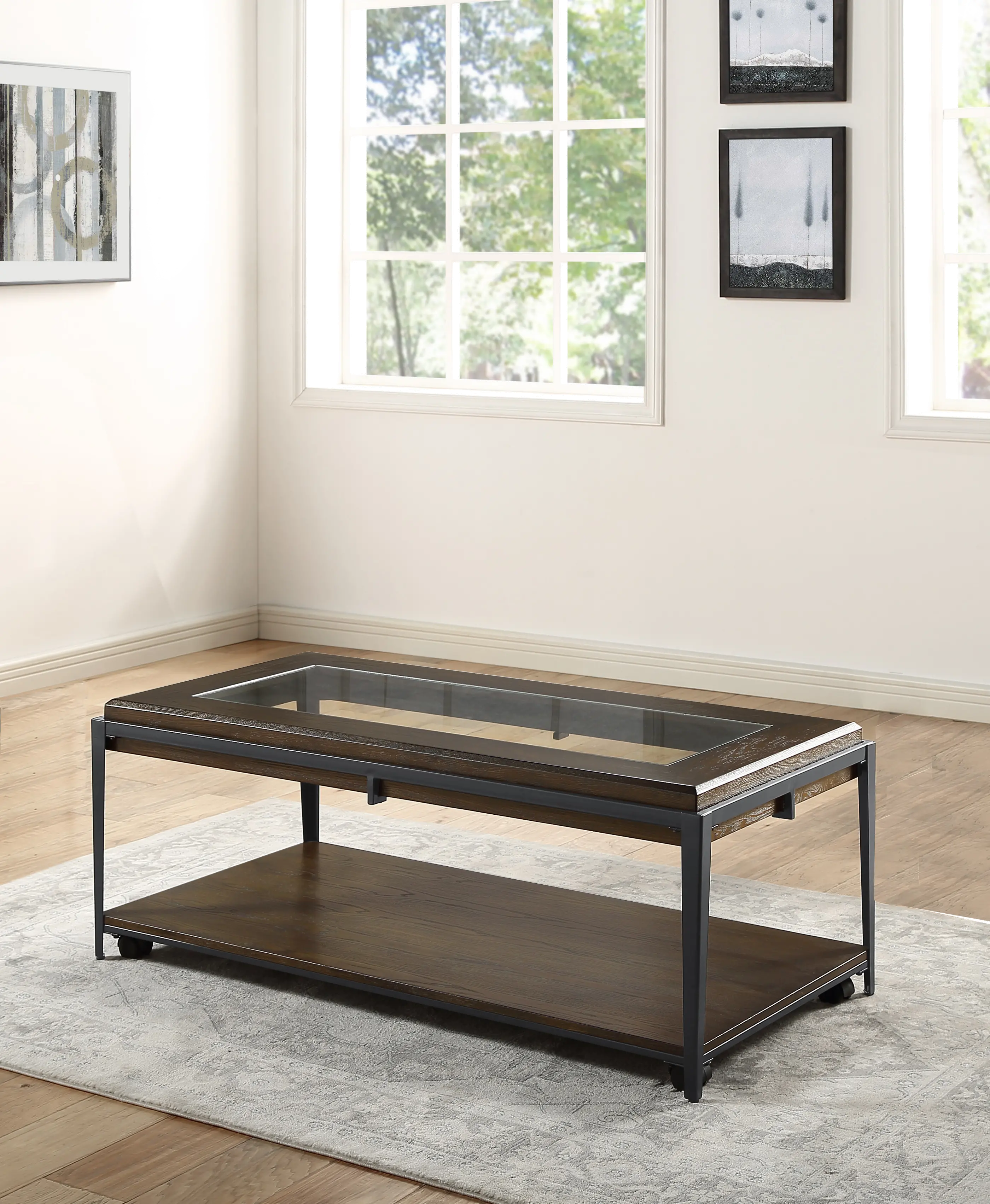 Waco Industrial Coffee Table with Glass Top-1