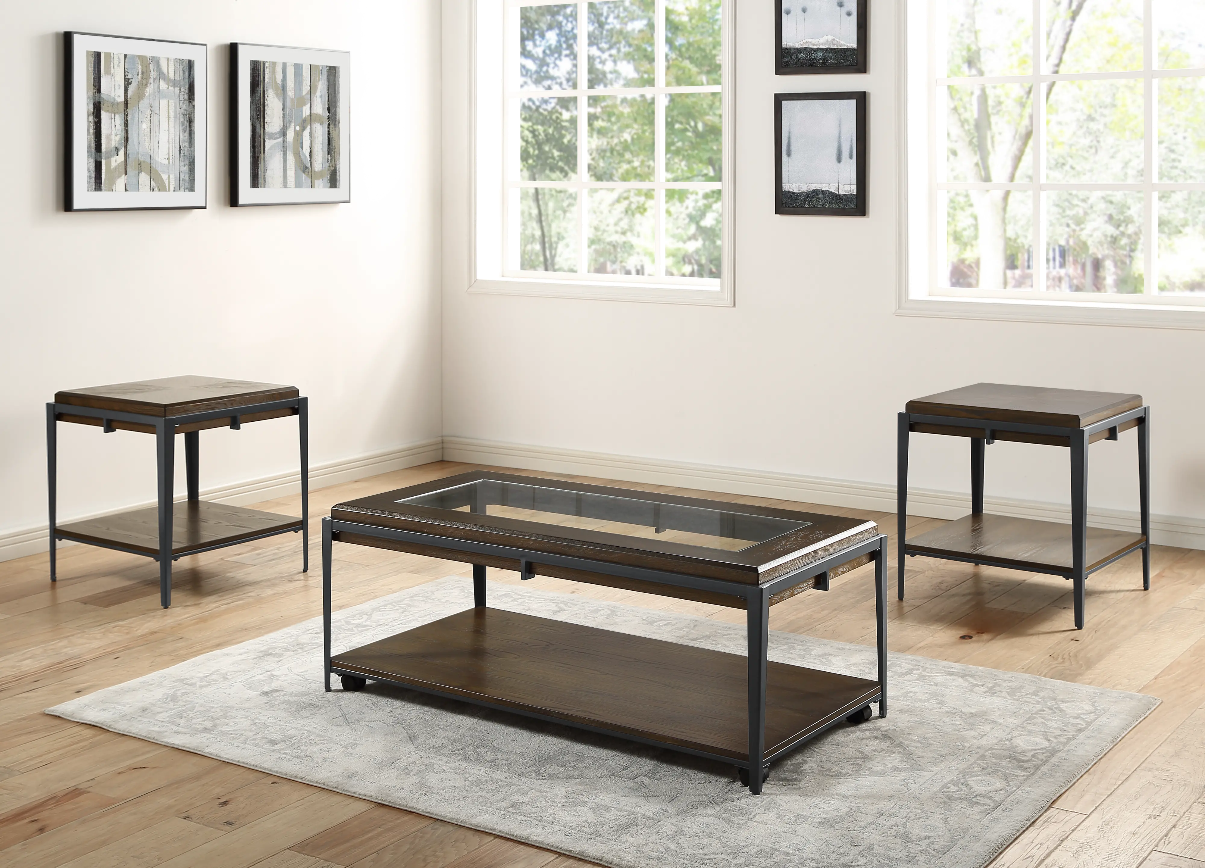 Waco Industrial Coffee Table with Glass Top-2