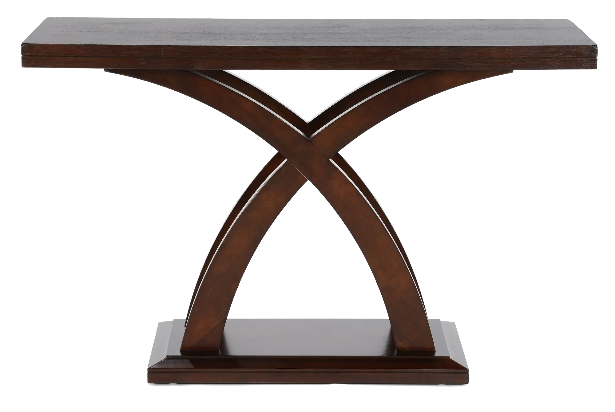 A dark wood pedestal table with a square top and thick legs, showcasing a contemporary end table design.