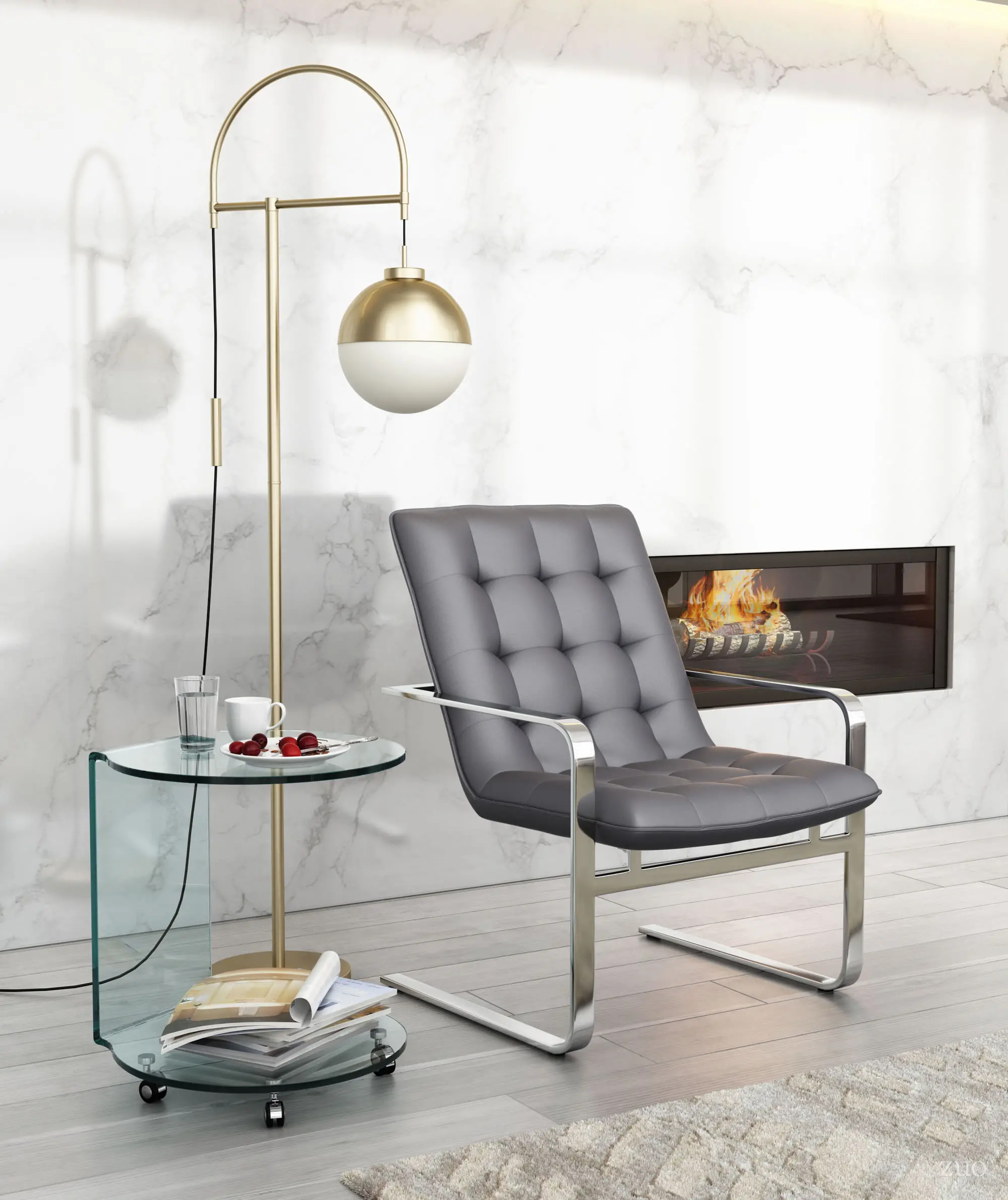 Mid Century Modern White and Brushed Brass Floor Lamp - Waterloo-3