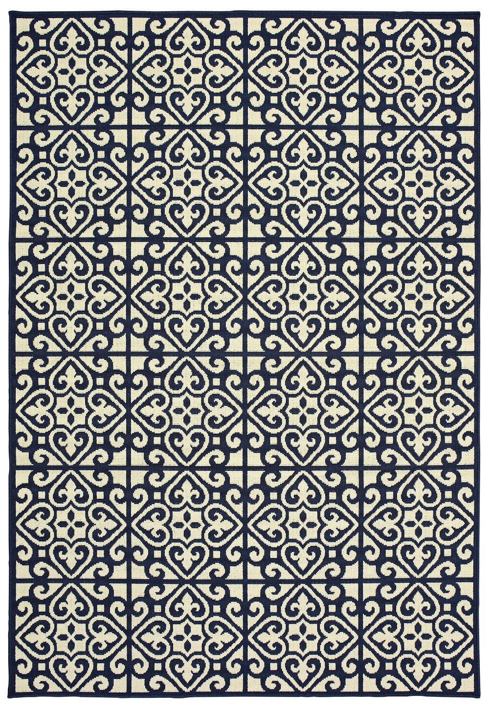 Marina 5 x 8 Medium Navy and Ivory Indoor-Outdoor Rug