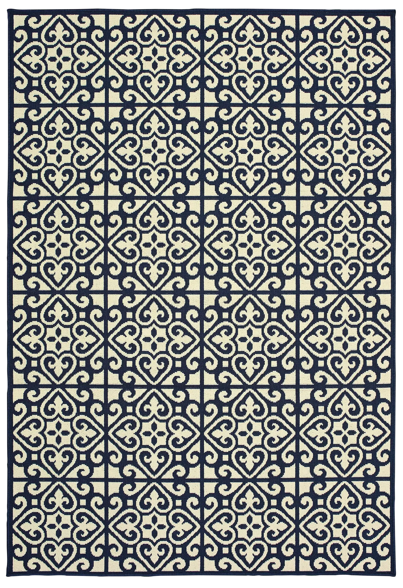 Marina 8 x 11 Large Navy and Ivory Indoor-Outdoor Rug-1