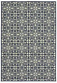 Marina 8 x 11 Large Navy and Ivory Indoor-Outdoor Rug
