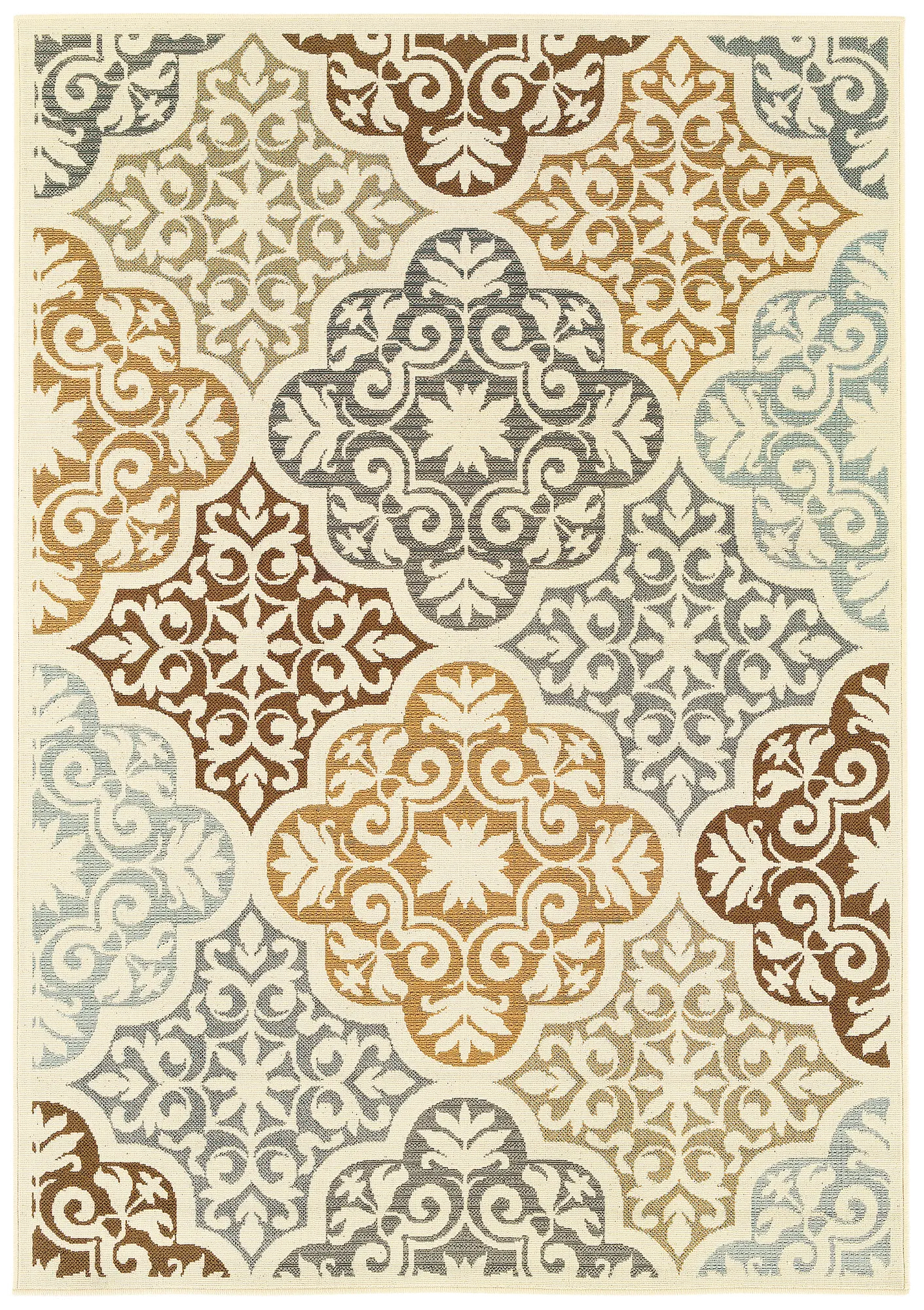 Bali 5 x 8 Medium Ivory, Blue, and Gold Indoor-Outdoor Rug-1