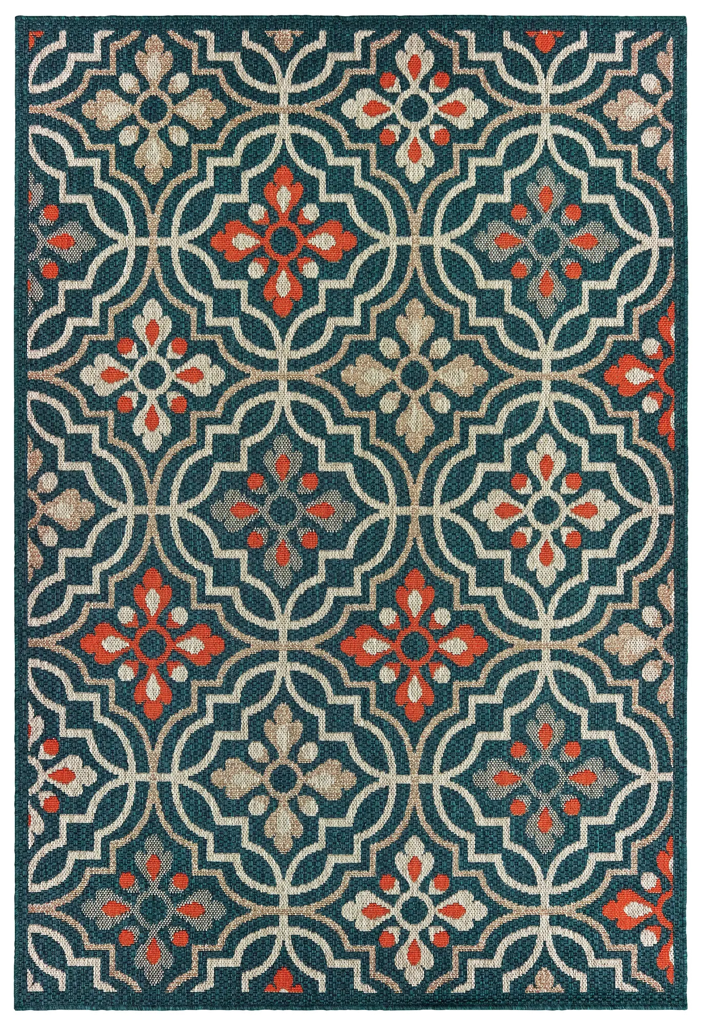 Latitude 5 x 7 Medium Blue and Orange Indoor-Outdoor Rug-1