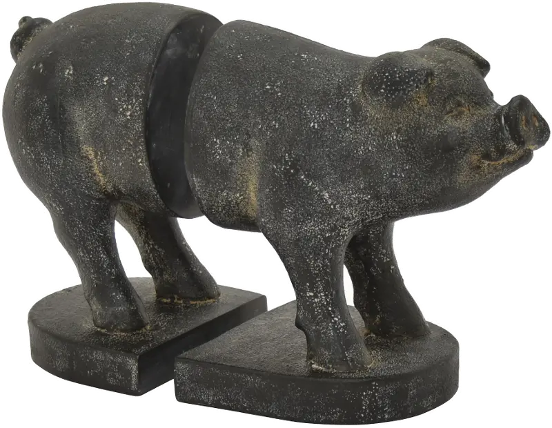 Distressed Black Resin Pig Bookend Pair