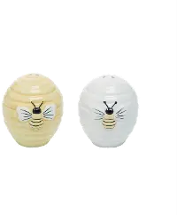 Light Yellow and White Beehive Salt and Pepper Shakers