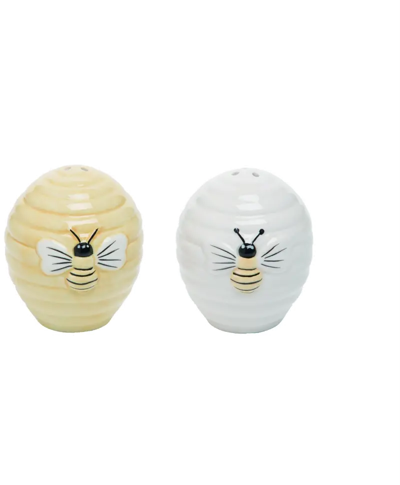 Light Yellow and White Beehive Salt and Pepper Shakers