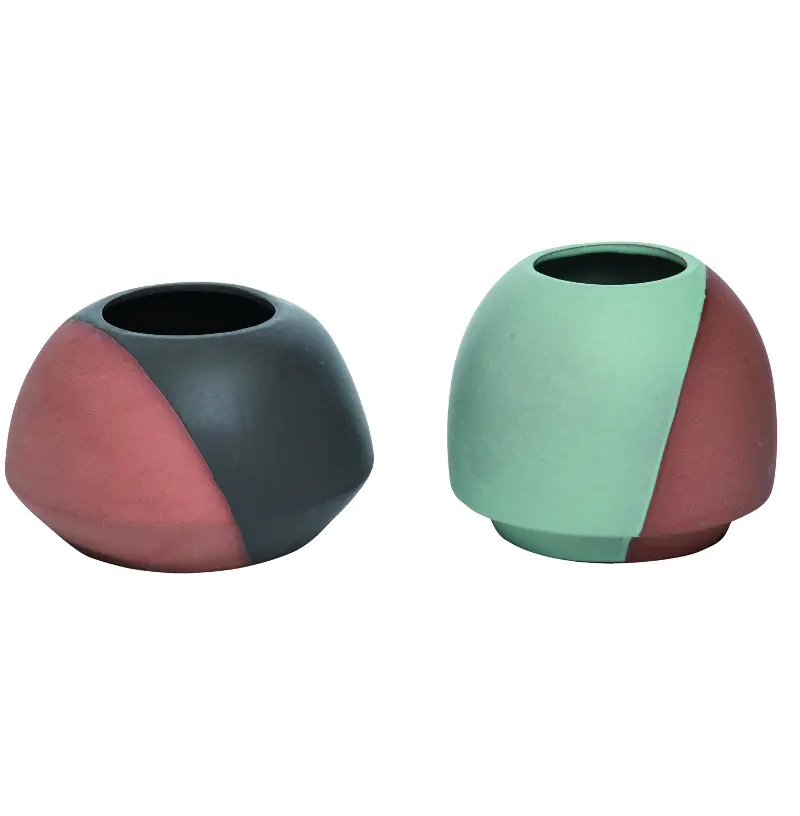 Assorted Two Tone Multi Color Clay Glazed Sienna Planter