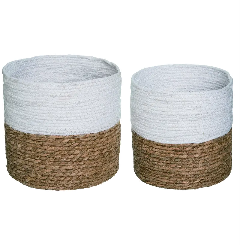 10 Inch Grass White and Brown Color Block Basket
