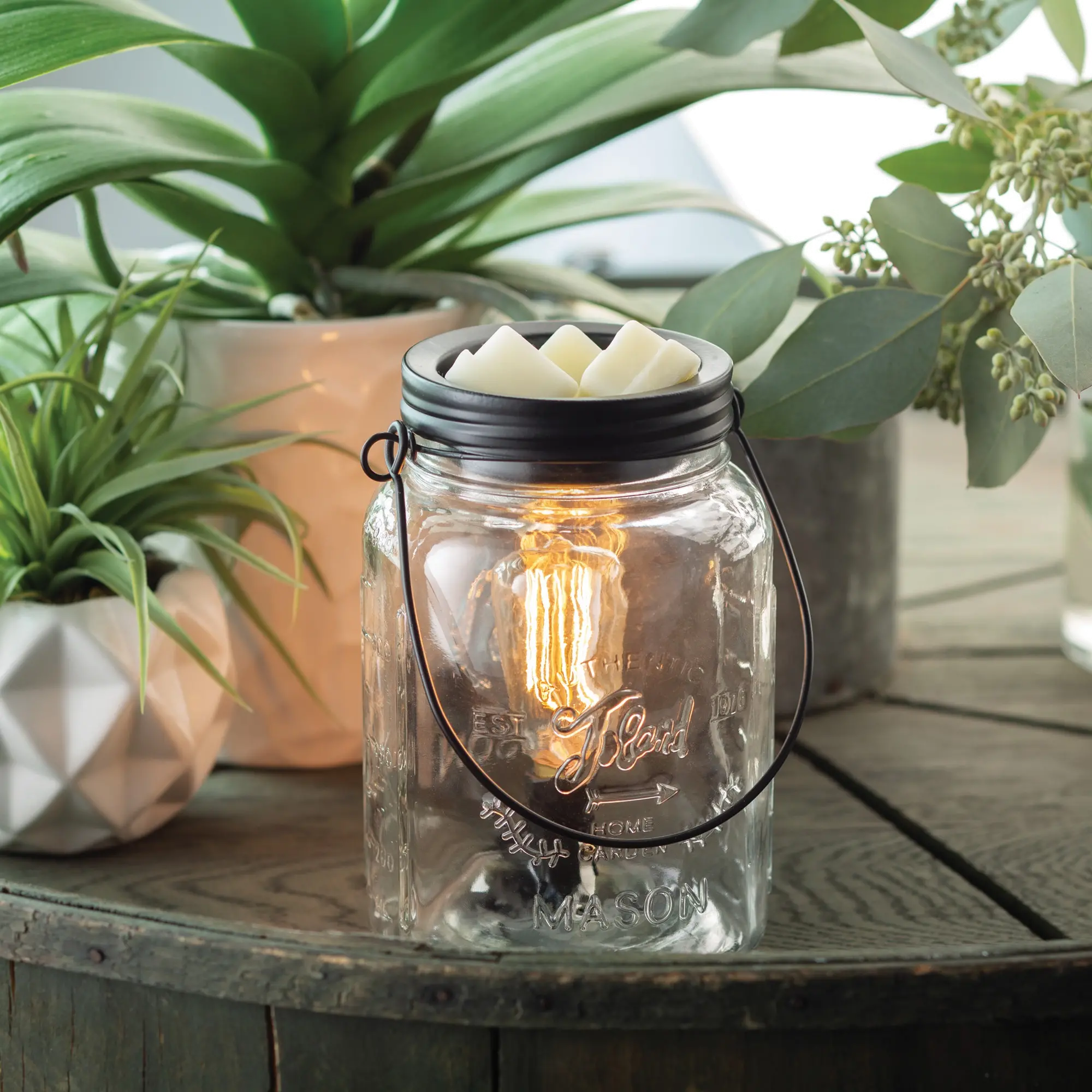 Clear Glass and Black Mason Jar Vintage Bulb Illumination Fragrance Warmer-1
