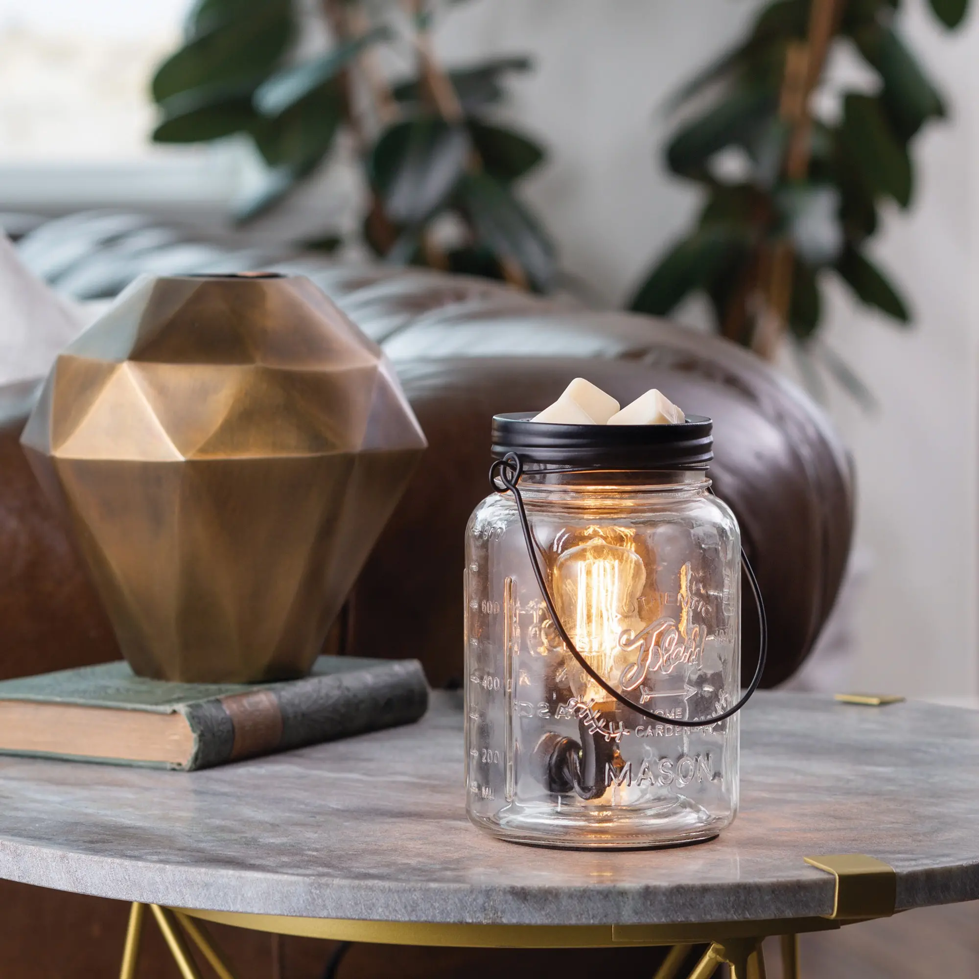 Clear Glass and Black Mason Jar Vintage Bulb Illumination Fragrance Warmer-2