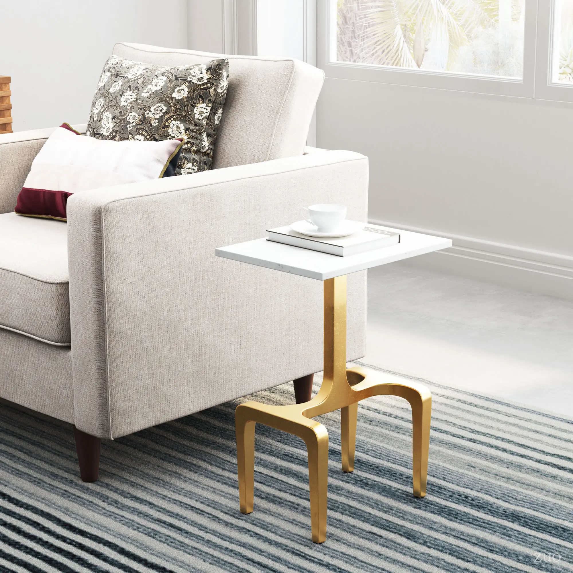 Modern White & Gold Side Table - Clement-2