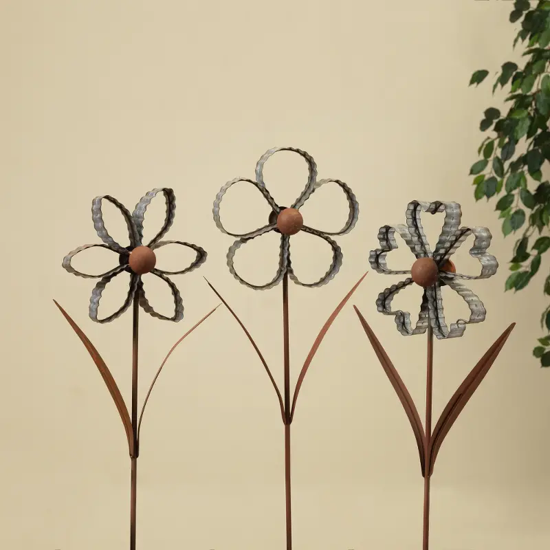 Assorted Rustic Galvanized Metal Flower Yard Stake