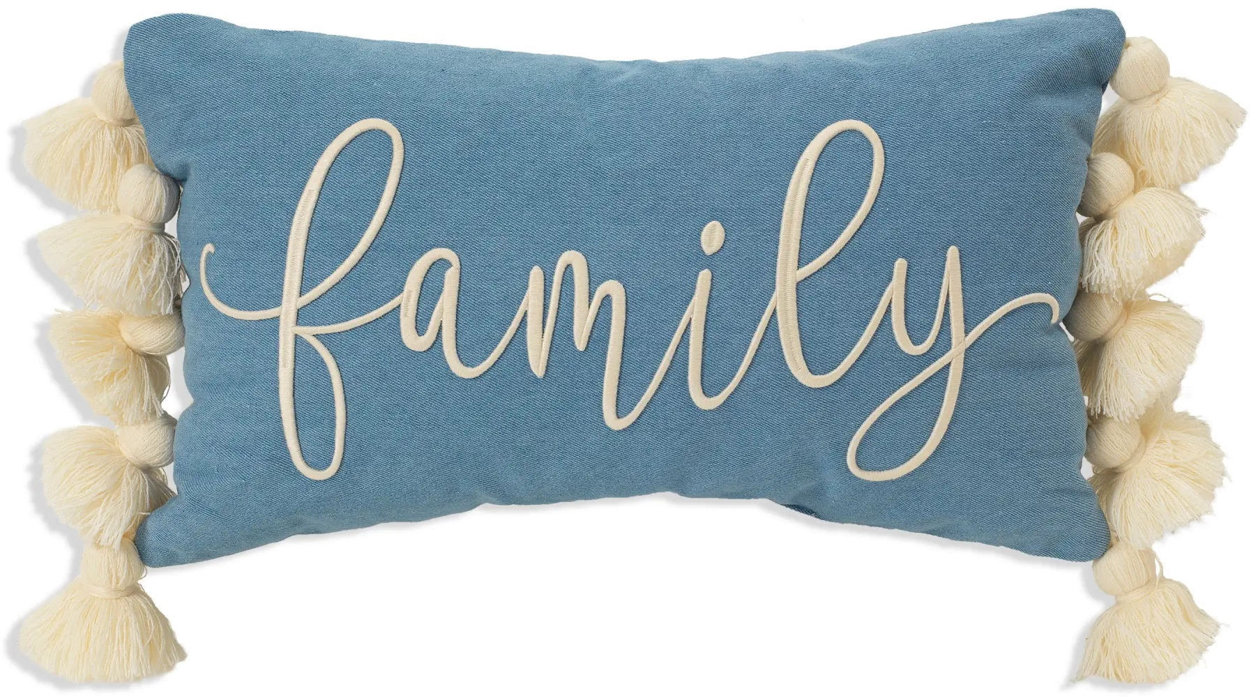 Blue Family Rectangular Throw Pillow with Tassels-1