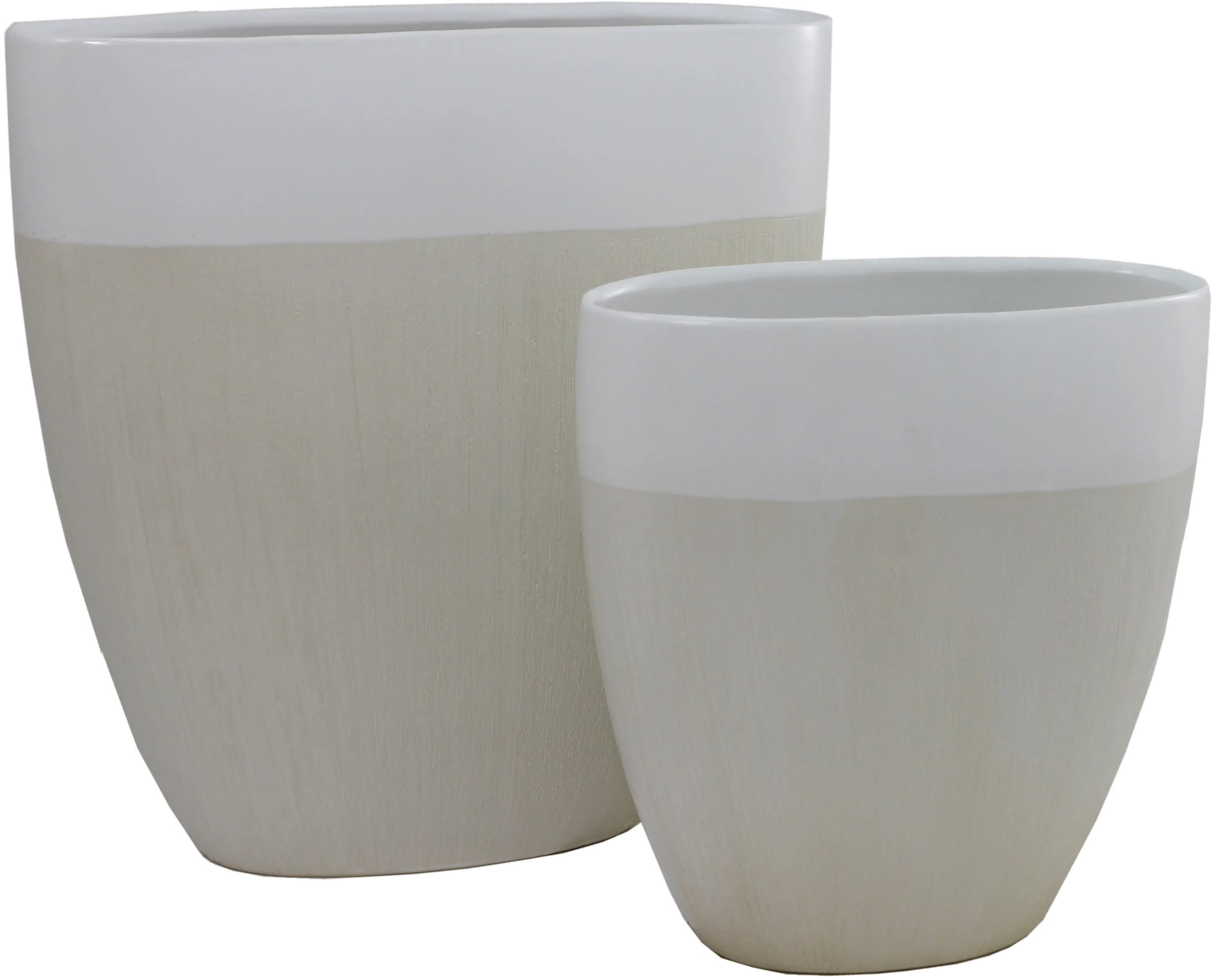 15 Inch Two Tone Tan and White Ceramic Vase-1