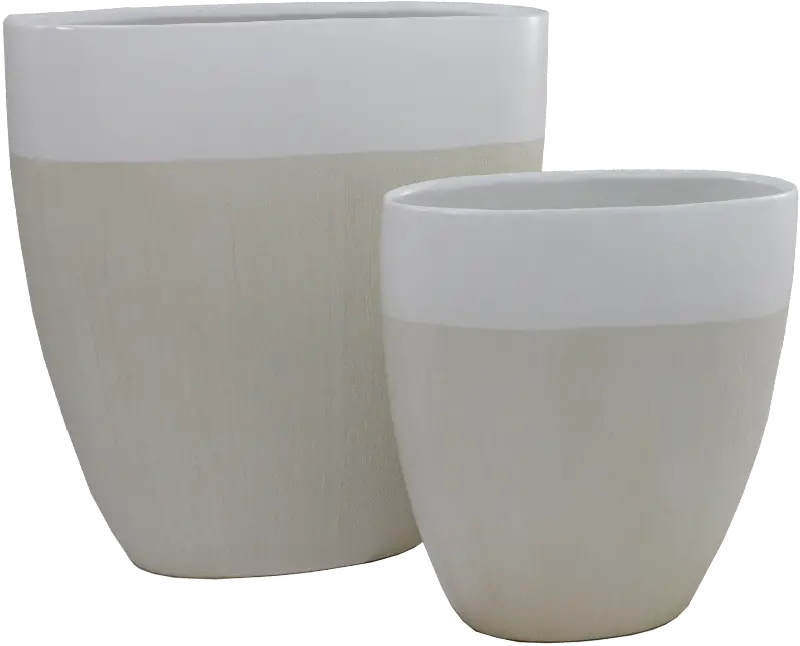 12 Inch Two Tone Tan and White Ceramic Vase