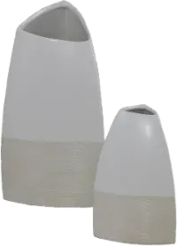 9 Inch Two Tone Tan and White Triangle Shaped Vase