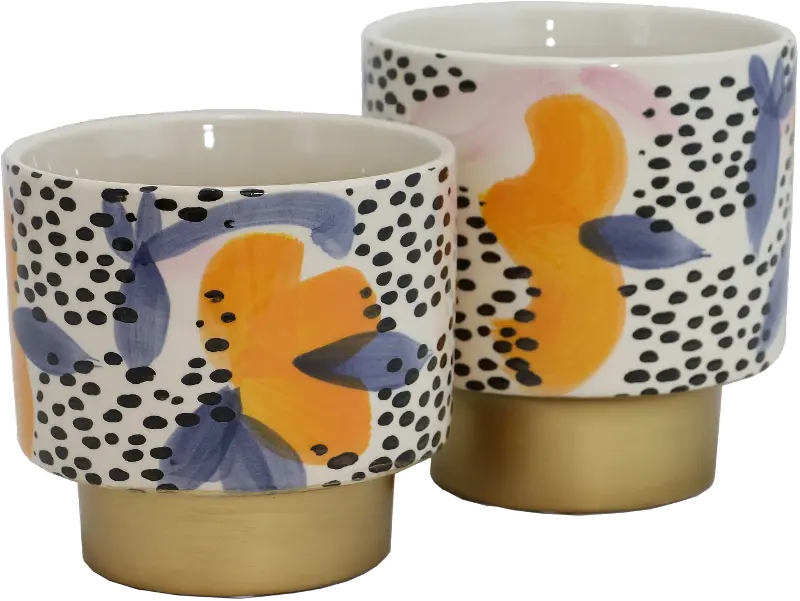 6 Inch Blue, Yellow, and White Ceramic Pot