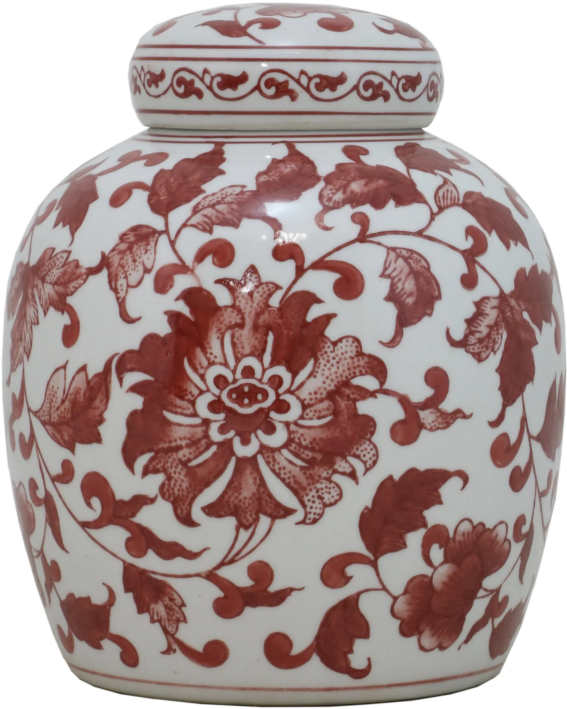 8  Red and White Ceramic Jar with Lid-1