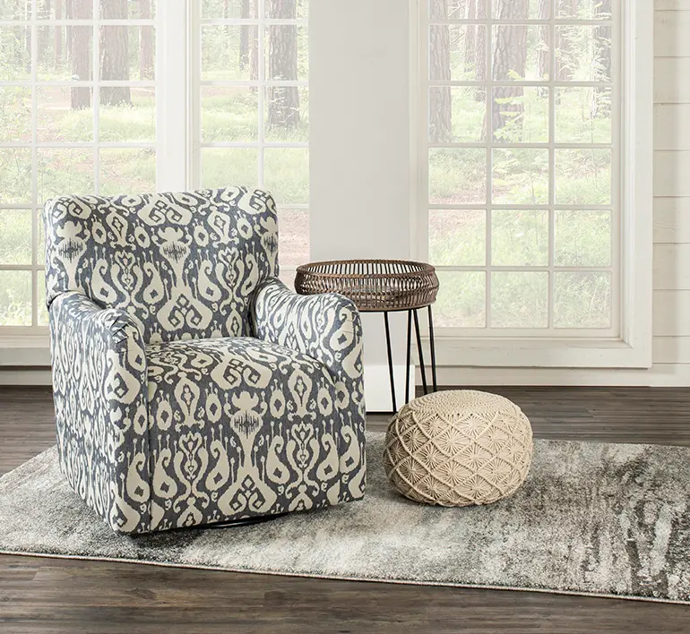 Casbah Denim Blue and Off White Swivel Accent Chair-2