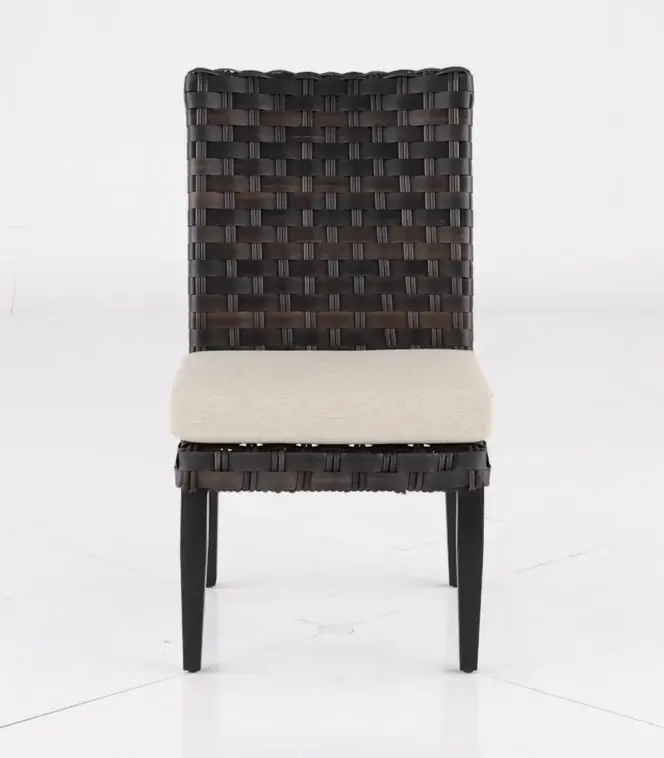 Sunset  Beige and Wicker Armless Patio Dining Chair-5