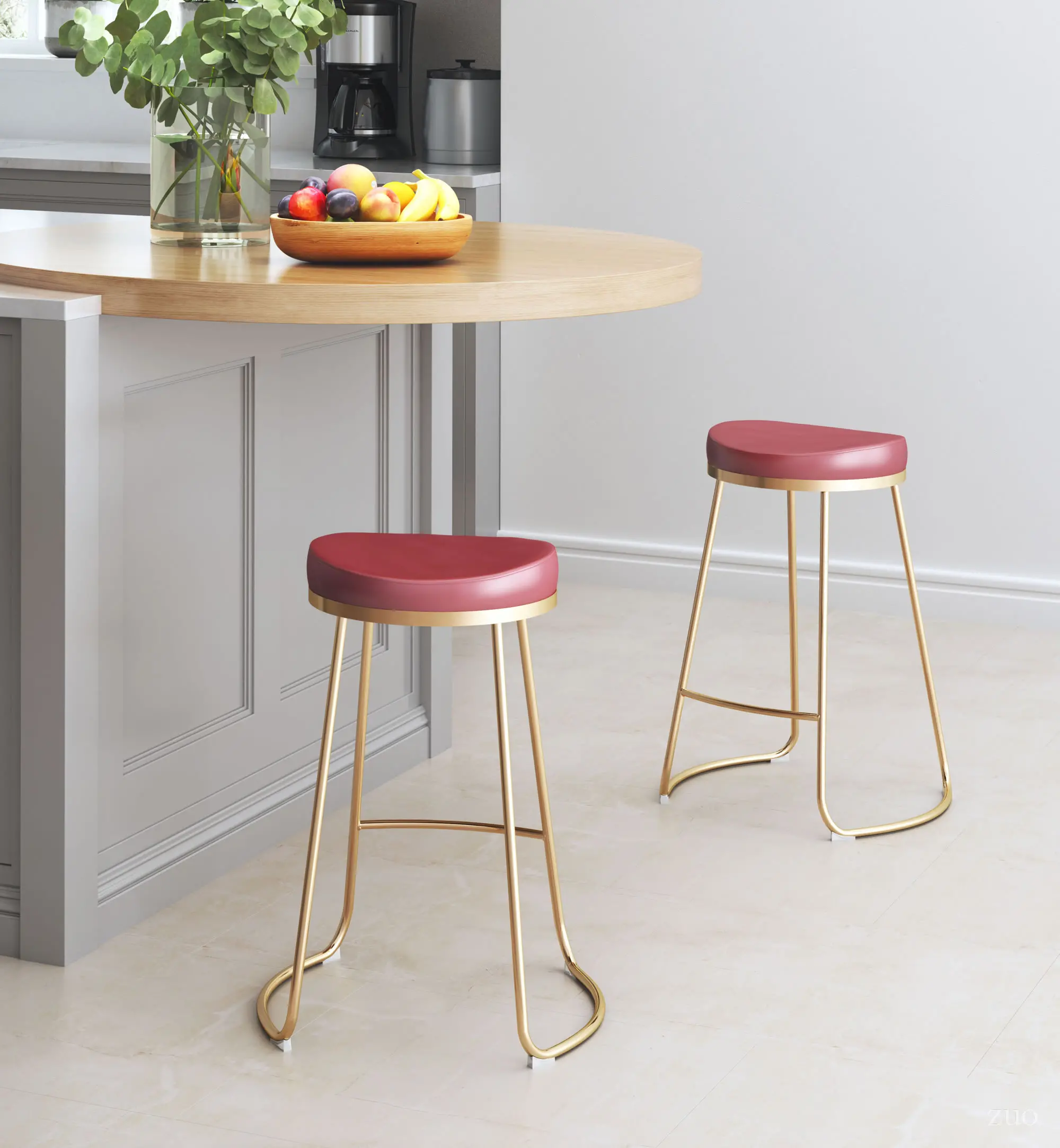 Burgundy and Gold Counter Height Stool (Set of 2) - Bree-2