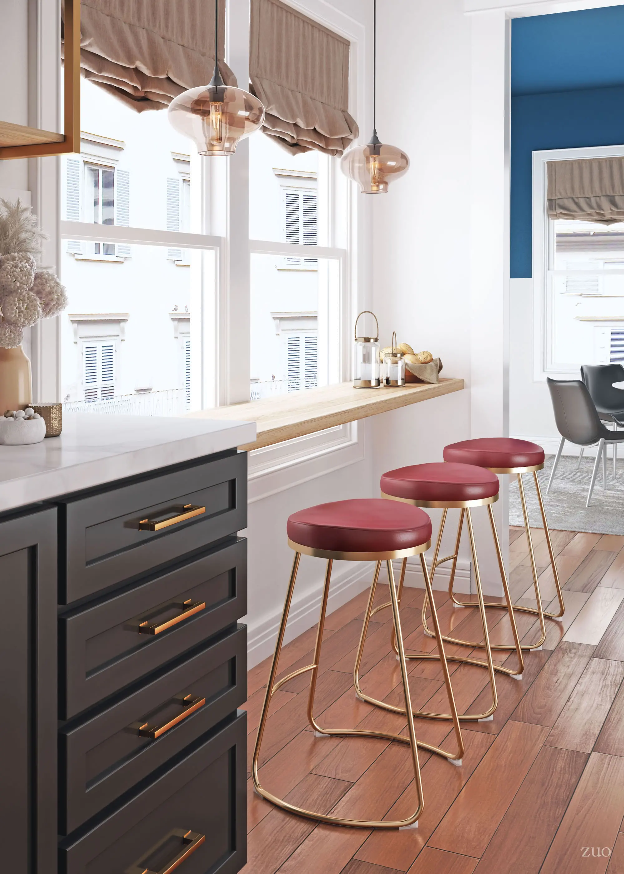 Burgundy and Gold Counter Height Stool (Set of 2) - Bree-9