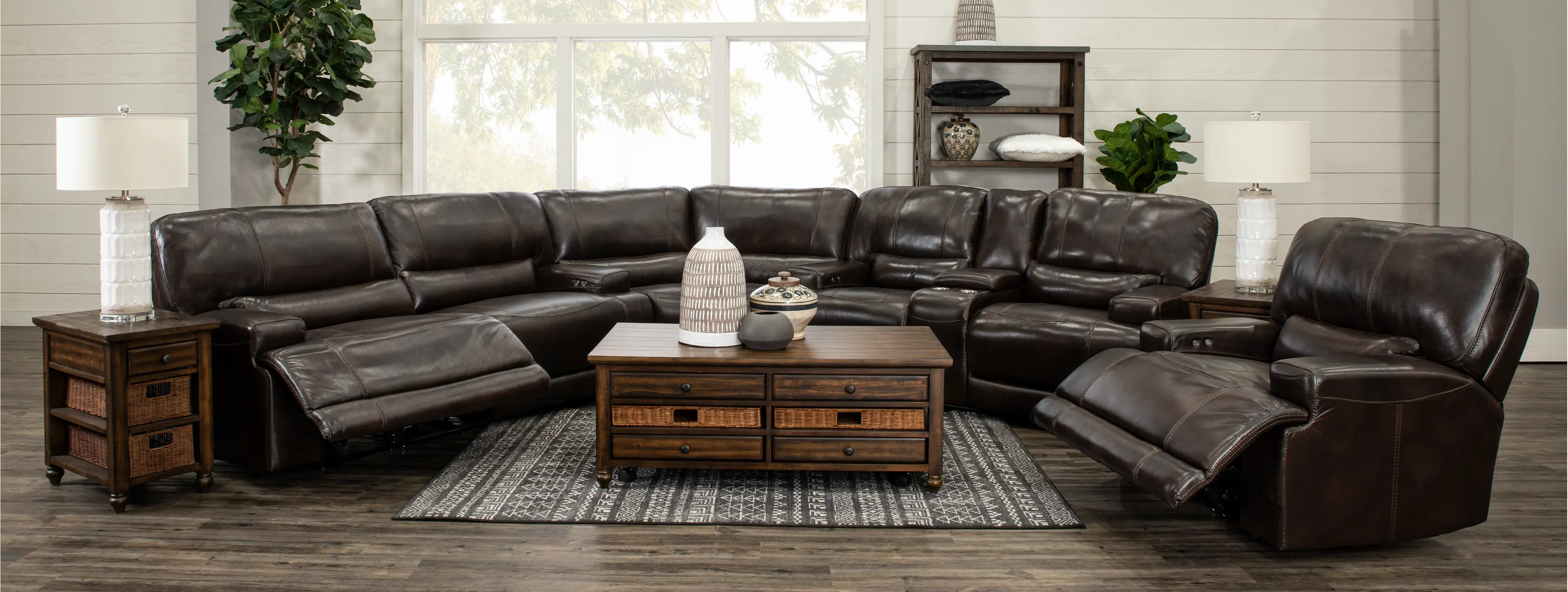 Omega Brown Leather 3 Piece Power Reclining Sectional-2