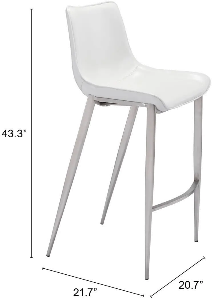 Magnus White and Silver Bar Stool, Set of 2-8