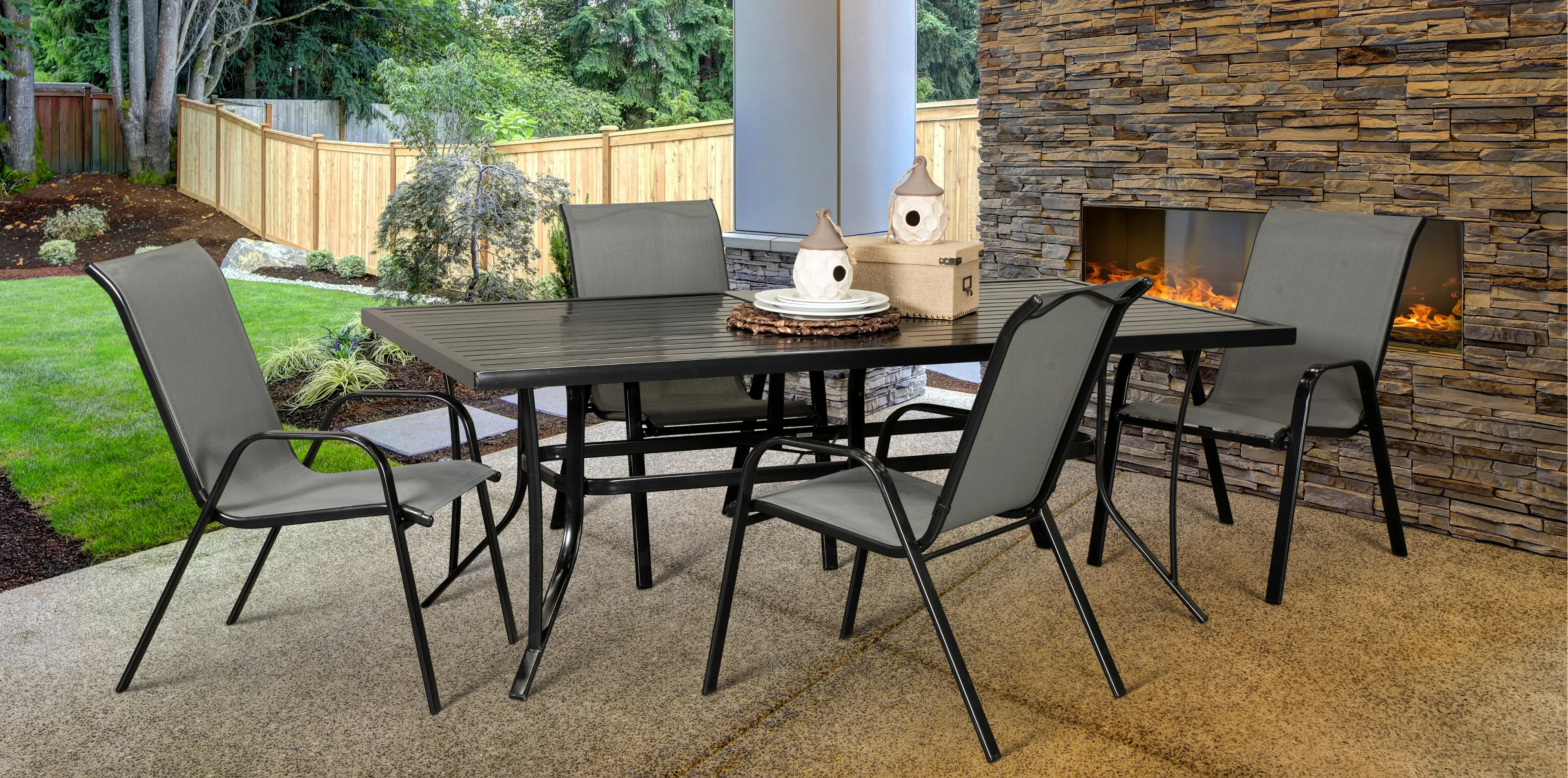 Bali 5 Piece Patio Dining Set with 4 Sling Chairs-2