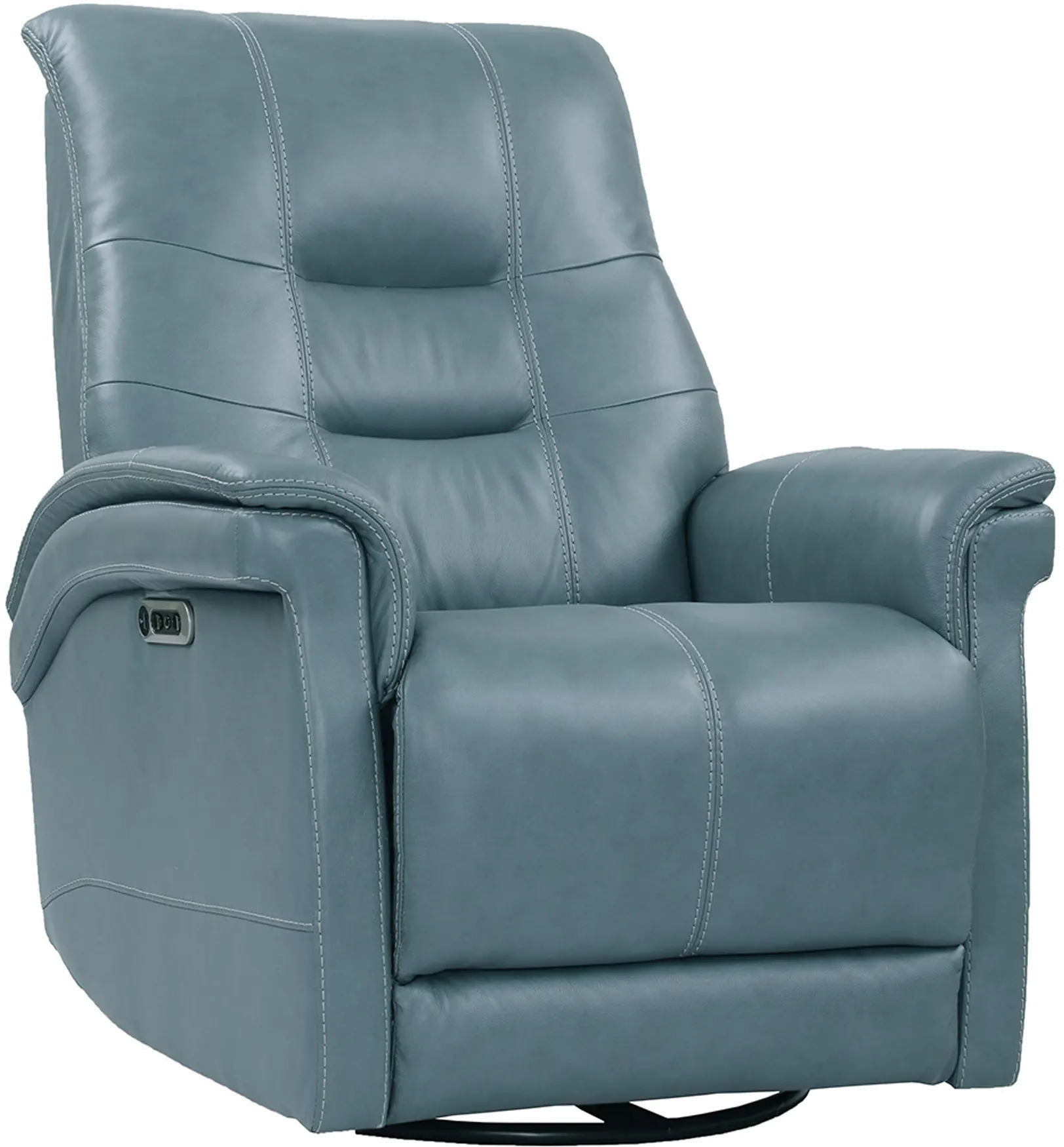 Andrew Azure Blue Leather Power Swivel Glider Recliner-1
