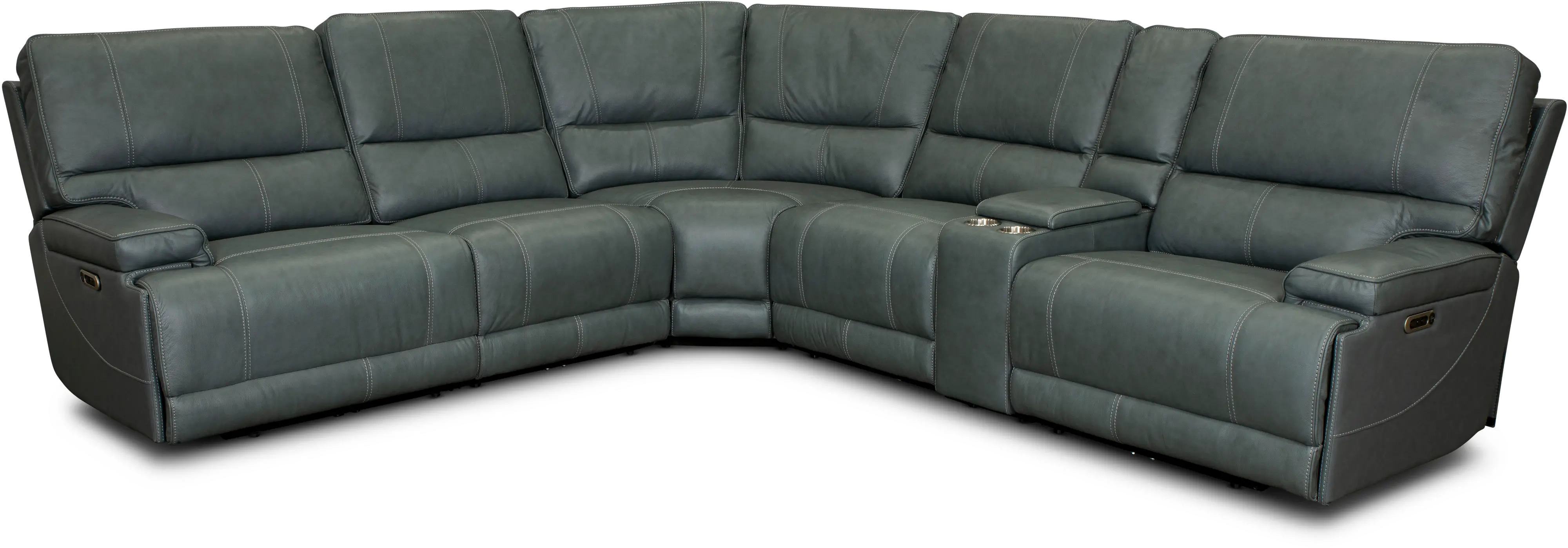 Washington Azure Blue 6 Piece Leather Power Reclining Sectional-1