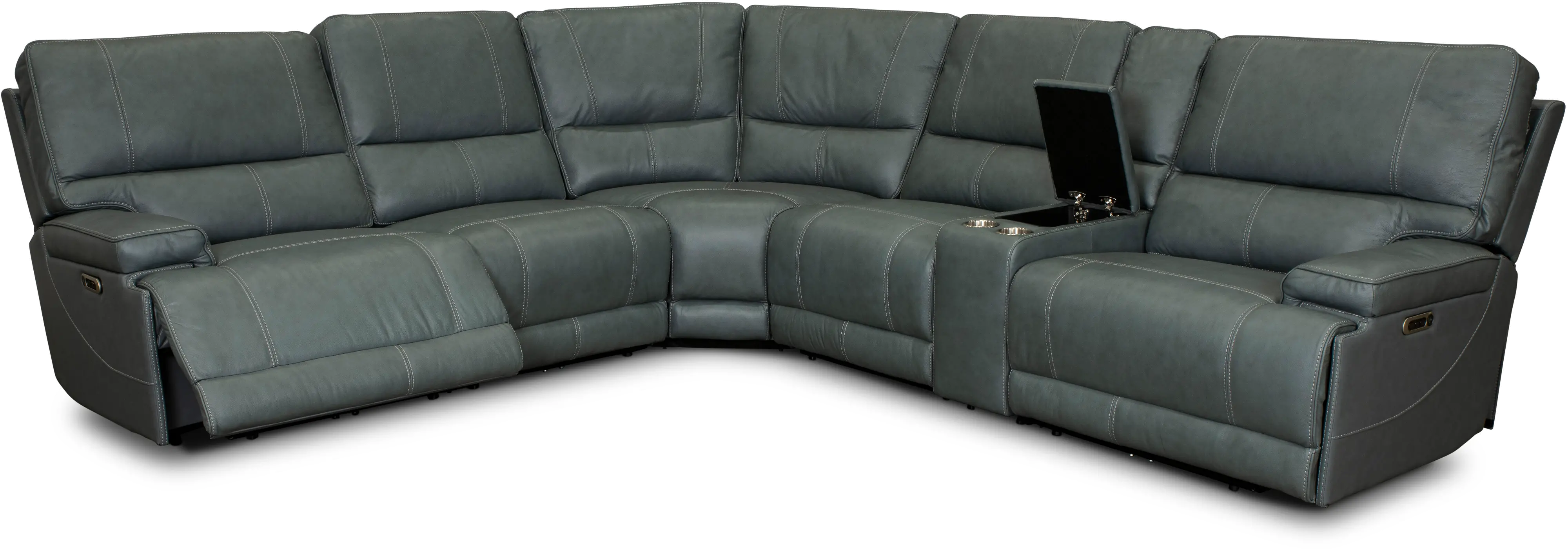 Washington Azure Blue 6 Piece Leather Power Reclining Sectional-3
